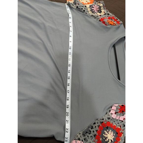 Granny square crochet multi color sleeved grey blouse size XXL - Picture 5 of 6